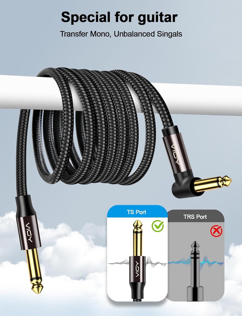 VIOY Guitar Cable 20 ft/6 M, Instrument Right Angle Cables, 6.35 mm (1/4) TS Unbalanced Mono Jack Guitar Amp Cord for Electric Guitar, Bass, Keyboard, Electric Mandolin - Image 5